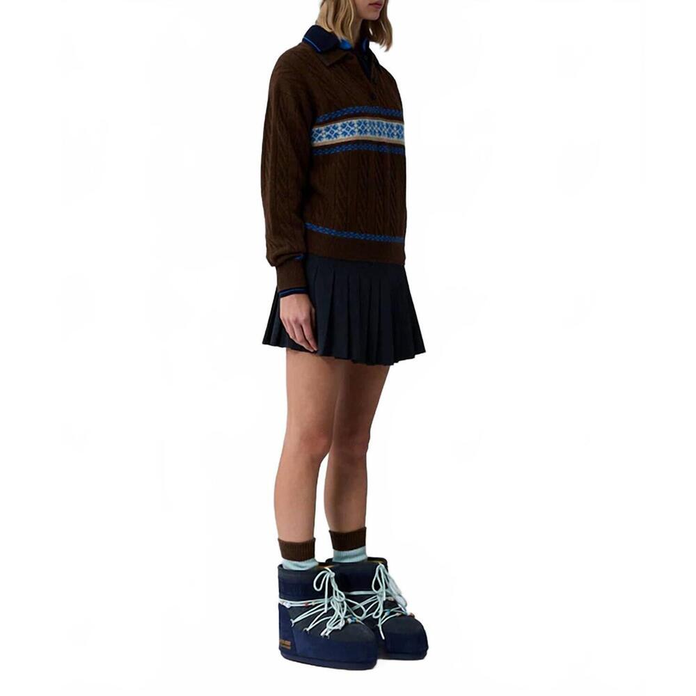 NEW GUEST IN RESIDENCE cable collegiate polo sweater in chestnut combo - Picture 2 of 4